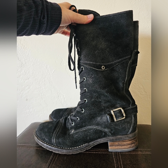 Taos Crave Black Suede Grunge Vintage Style Boho Tall Combat Moto Boots Sz EU 41 - Picture 2 of 14